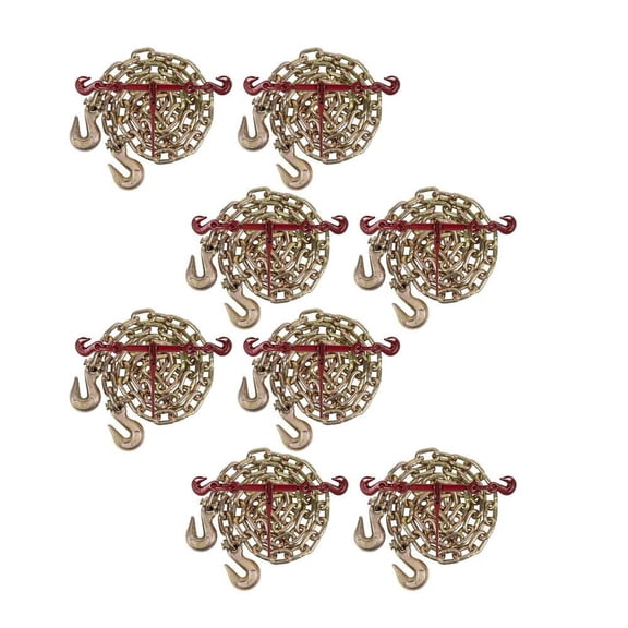 5/16" Grade 70 Chain and Binder Kit | Includes (8) 5/16" - 3/8" Ratchet Load Binder & (8) 5/16" x 12' G70 Transport Chain w/Grab Hooks | 4700 lbs WLL for Flatbed Truck Trailer Tie Down