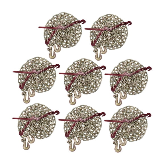 5/16" Grade 70 Chain and Binder Kit | Includes (8) 5/16-3/8" G70 Lever Style Snap Binder & (8) 5/16" x 16' G70 Chain w/Grab Hooks | 5400 lbs Safe Load Limit for Truck & Flatbed Trailer