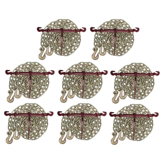 5/16" Grade 70 Chain and Binder Kit | Includes (8) 5/16" - 3/8" Ratchet Load Binder & (8) 5/16" x 20' G70 Transport Chain w/Grab Hooks | 4700 lbs WLL for Flatbed Truck Trailer Tie Down