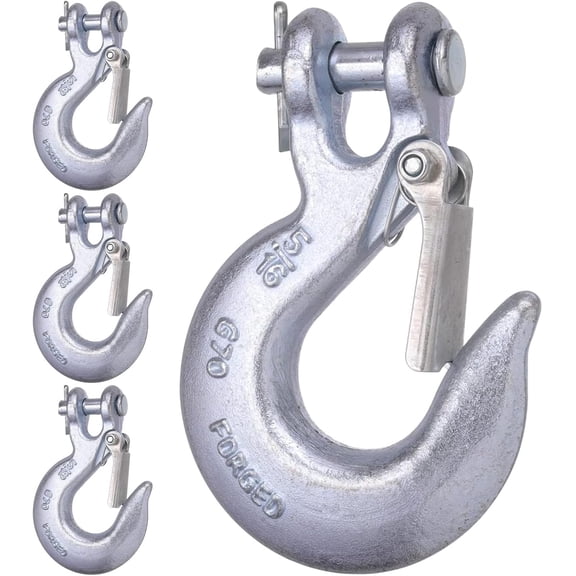 5/16 Inch Safety Chain Hooks, Clevis Slip Hook with Safety Latch, Grade 70 Forged Steel 14,000 Lb for Trailer Truck Transport Tow Winch Hook Trailer(5/16 Inch, 4 Pack)