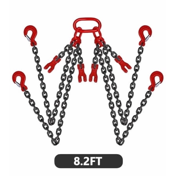 5/16 Inch x 10 Ft Quad Leg Lifting Chain Sling with 4 Grab Hooks and Adjusters, G80 Lift Sling for Engine Hoist 5 Ton Capacity
