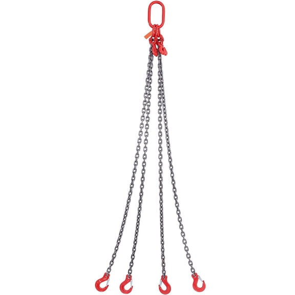 5 16 Inch x 5 Ft G80 Lifting Chain Sling 11000 Lbs 5 Ton Capacity with 4 Leg Grab Hooks and Adjusters for Engine Hoist