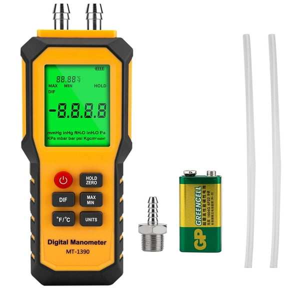 5/16 Inches Diameter Pressure Port Digital Manometer, YZT Meter Dual Port Air Pressure Meter Pressure Gauge HVAC Gas Tester, Differential Pressure Manometer