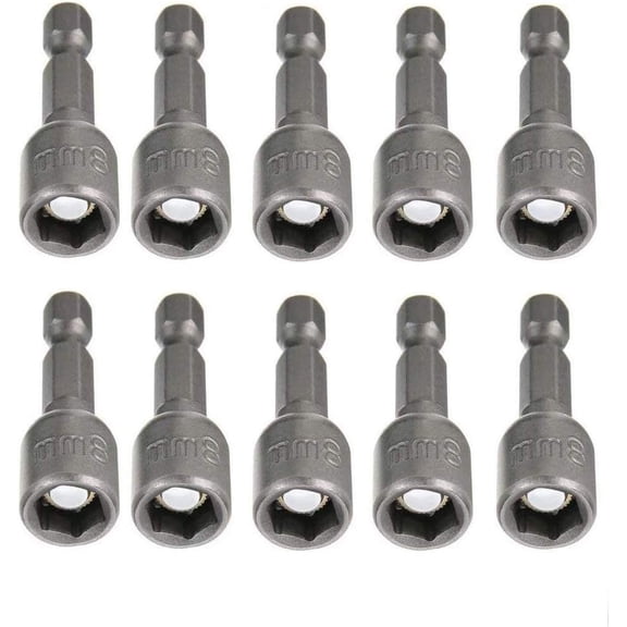 5/16" Nut Driver Drill Bit Set, 10 count Hex   Nut Setter Socket Driver, 1/4" Hex Shank, 12 x 41mm, Chrome Vanadium Steel