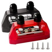 5/16" Power Distribution Block Bus Bar 12V 200A, Ampper Dual Studs M8 Busbar Battery Junction Post Distribution Block with 1 x M4 Screw Terminal Red and Black