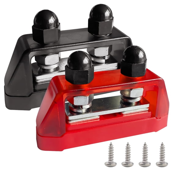 5/16" Power Distribution Block Bus Bar 12V 200A, Ampper Dual Studs M8 Busbar Battery Junction Post Distribution Block for Car and More (W/ Cover, Red and Black)