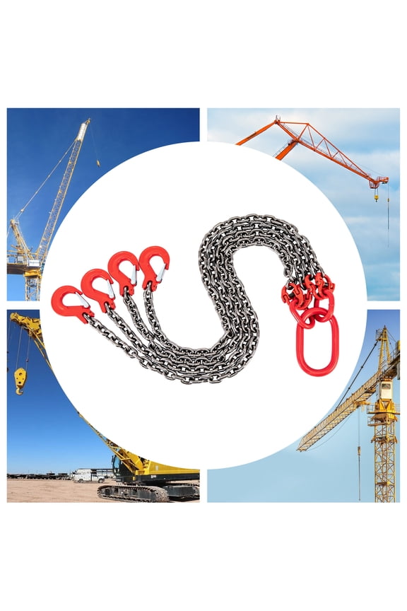 5/16" Red Lifting Chain Sling G80 Spreader 4-Leg with Grab Hooks Tagged for Construction Plants
