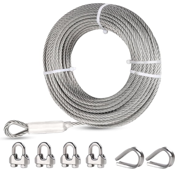 TooTaci 5/16" Stainless Steel Cable Heavy Duty, 75ft 7x19 Wire Rope Kit with Loops, 9000 lbs Break Strength for Zip line, Boat Lifts, Deck Railing