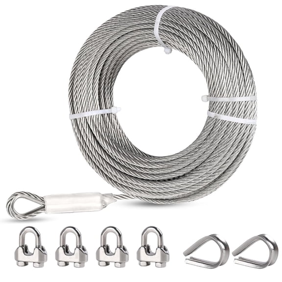 TooTaci 5/16" Stainless Steel Cable Heavy Duty, 75ft 7x19 Wire Rope Kit with Loops, 9000 lbs Break Strength for Zip line, Boat Lifts, Deck Railing
