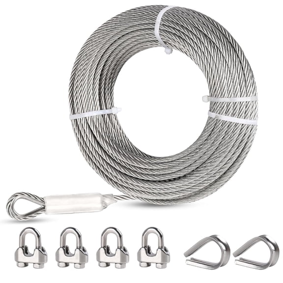Tootaci 200FT 5/16" 304 Stainless Steel Wire Rope Kit, 7x19 Braided Heavy Duty Cable with M8 Clamps Thimbles for Zipline, Boat Lift, Garage Door