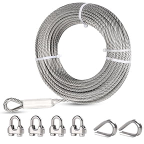Tootaci 200FT 5/16" 304 Stainless Steel Wire Rope Kit, 7x19 Braided Heavy Duty Cable with M8 Clamps Thimbles for Zipline, Boat Lift, Garage Door