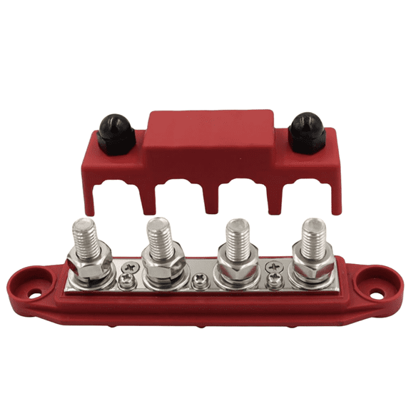 5/16" Stud Power Distribution Block 4 Bolt, 250A, Red for Automotive & Marine Power Systems