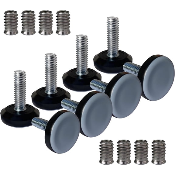 5/16" Thread Furniture/Table/Chair/Bar Stool Feet Levelers Screw On for Wood Leg Leveling Glides,5/16-18 Threaded Adjustable Foot Pads Screws in with Inserts (8 Pcs/Package)