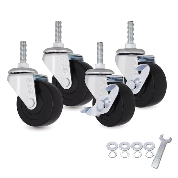 5/16 UNC Threaded Stem Caster Wheels Set of 4, 2 Inch Swivel Casters (2 Locking, 2 Non-Locking), 1" (25mm) Stem Length Replacement Wheels for Utility Cart, Shelf, Cabinet, Furniture