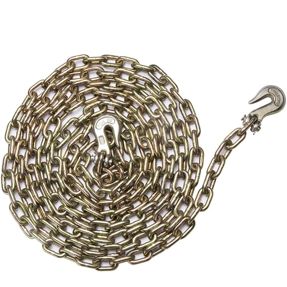 5/16 in x 20 ft Grade 70 Yellow Zinc Plated Steel Heavy Duty Tow Chain with Grab Hooks 4700lbs Capacity