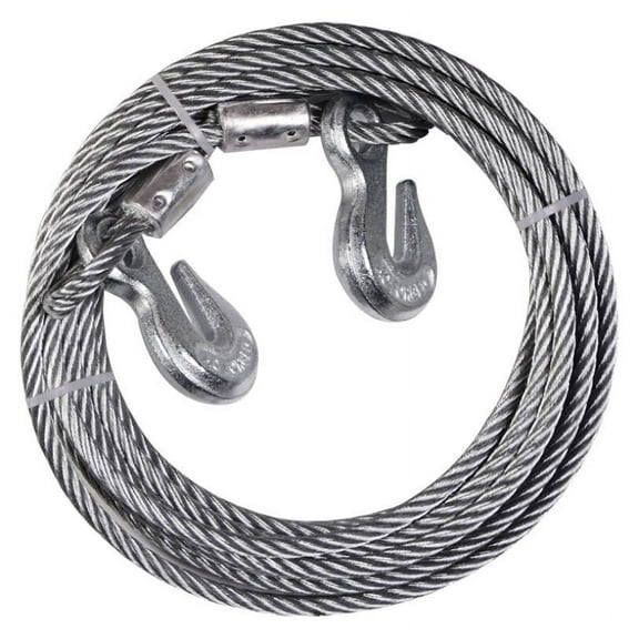 5/16-inch x 20ft Galvanized Wire Rope with Heavy-Duty Grab Hooks – 1,960 lbs Working Load, 9,800 lbs Breaking Limit – Weather-Resistant Winch Cable for Towing and Logging