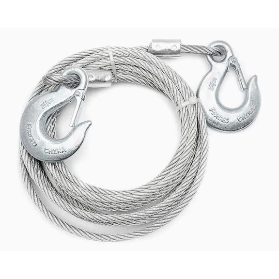 5/16-inch x 20ft Galvanized Wire Rope with Heavy-Duty Grab Hooks – 1,960 lbs Working Load, 9,800 lbs Breaking Limit – Weather-Resistant Winch Cable for Towing and Logging