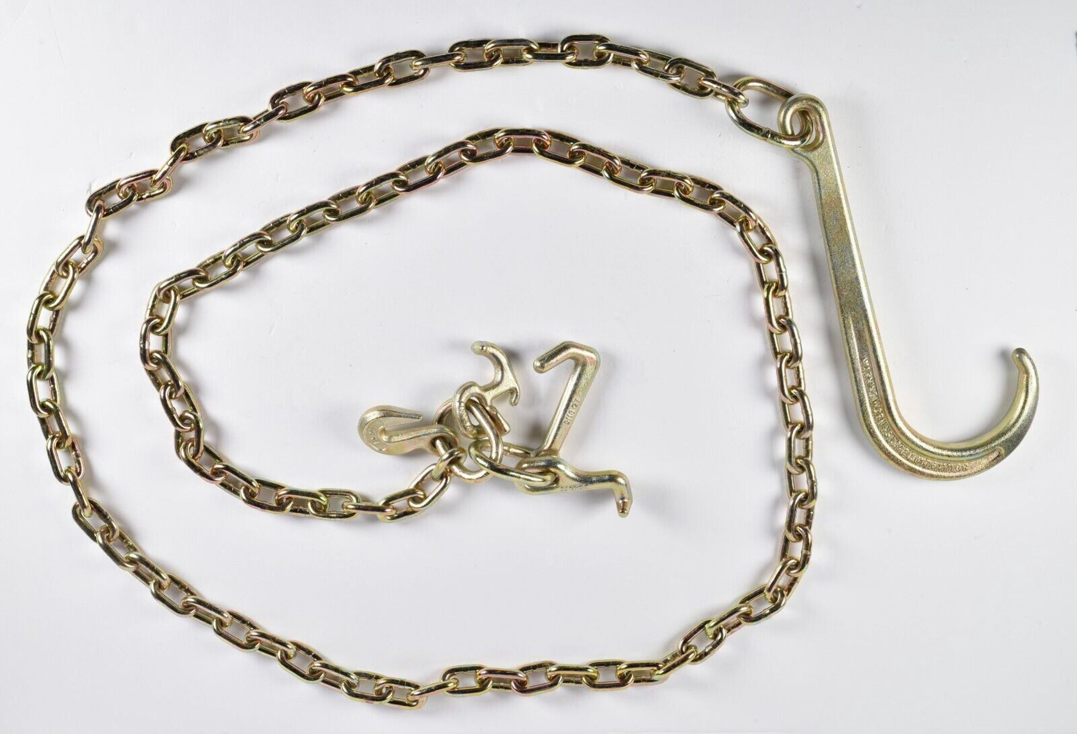 5/16" x 10' Long Shank J Hook Tow Chain w. RTJ Cluster & Grab Hook, 4700 lbs WLL
