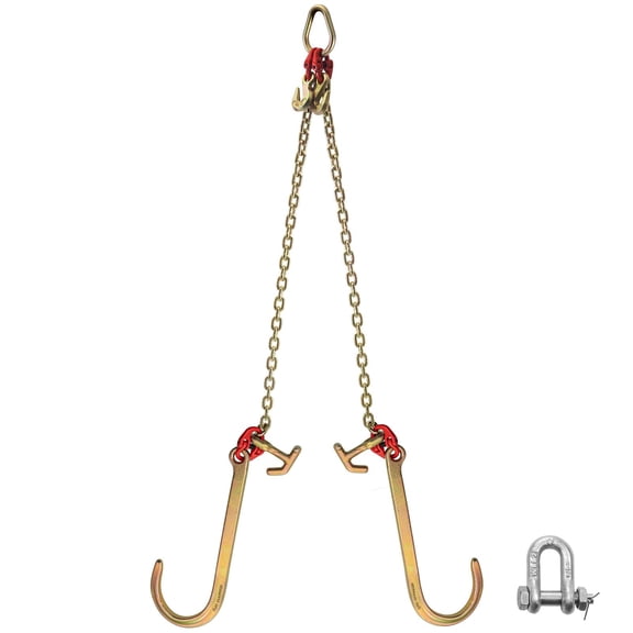V Bridle Tow Chain 5/16 in x 2 ft Grade 80 Transport Chain, 10800 lb Load Capacity, Galvanized Mn Steel with TJ Hooks, Grab Hooks, Pear Link Connector for Wrecker Towing and Vehicle Recovery