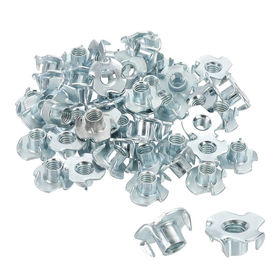 5/16" x 3/8" T-Nuts, 50 Pcs 4 Pronged Tee Nuts Threaded Inserts for Wood Working Rock Climbing Holds Furniture Cabinetry, Blue