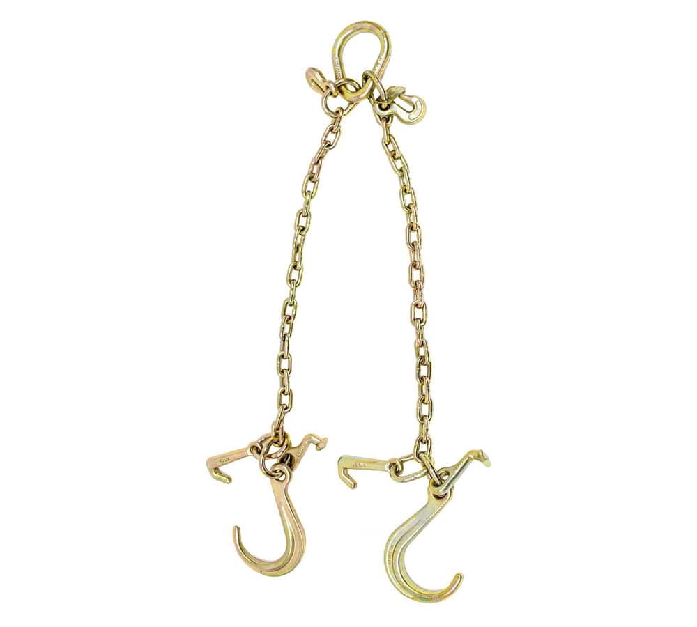 5/16'' x 3'  G70 V-Chain Bridle w/ 8" Medium J Hooks,T- Hook & J-Hook w/ Grab Hooks 3' Legs 4700 lbs WLL