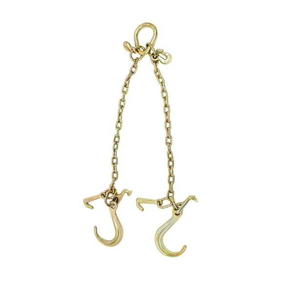 5/16'' x 3'  G70 V-Chain Bridle w/ 8" Medium J Hooks,T- Hook & J-Hook w/ Grab Hooks 3' Legs 4700 lbs WLL