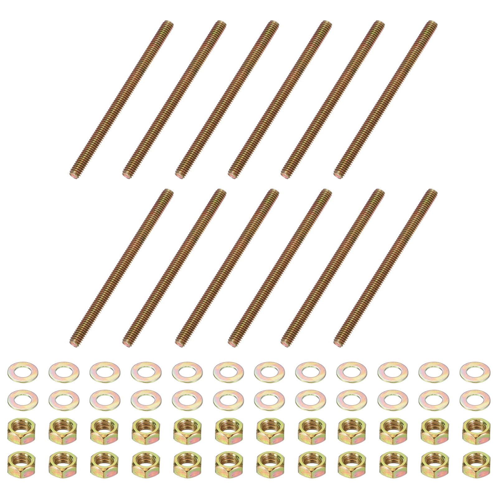 5/16" x 4-1/2" Color Zinc Fully All Thread Rod, 12 Pcs Carbon Steel Long Threaded Screw for Furniture Garden