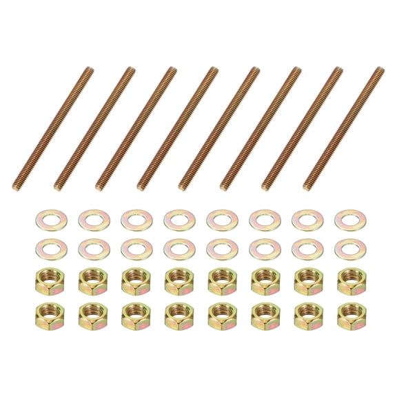 5/16" x 4-1/2" Color Zinc Fully All Thread Rod, 8 Pcs Carbon Steel Long Threaded Screw for Furniture Garden