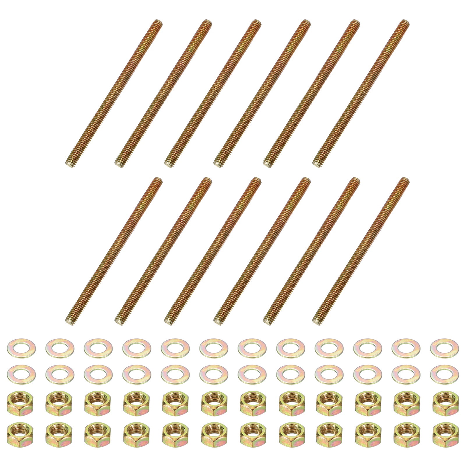 5/16" x 5" Color Zinc Fully All Thread Rod, 12 Pcs Carbon Steel Long Threaded Screw for Furniture Garden