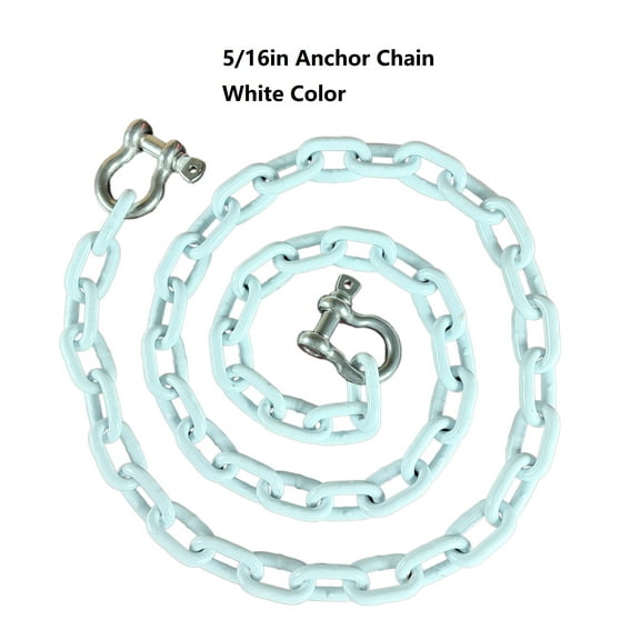 5/16" x 5ft Marine Anchor Chain with Shackles, 1900lbs Capacity, 7600lbs Breaking Load, Anti-Rust, Lead Chain for Boats, Fishing, Sailing Use, White Color