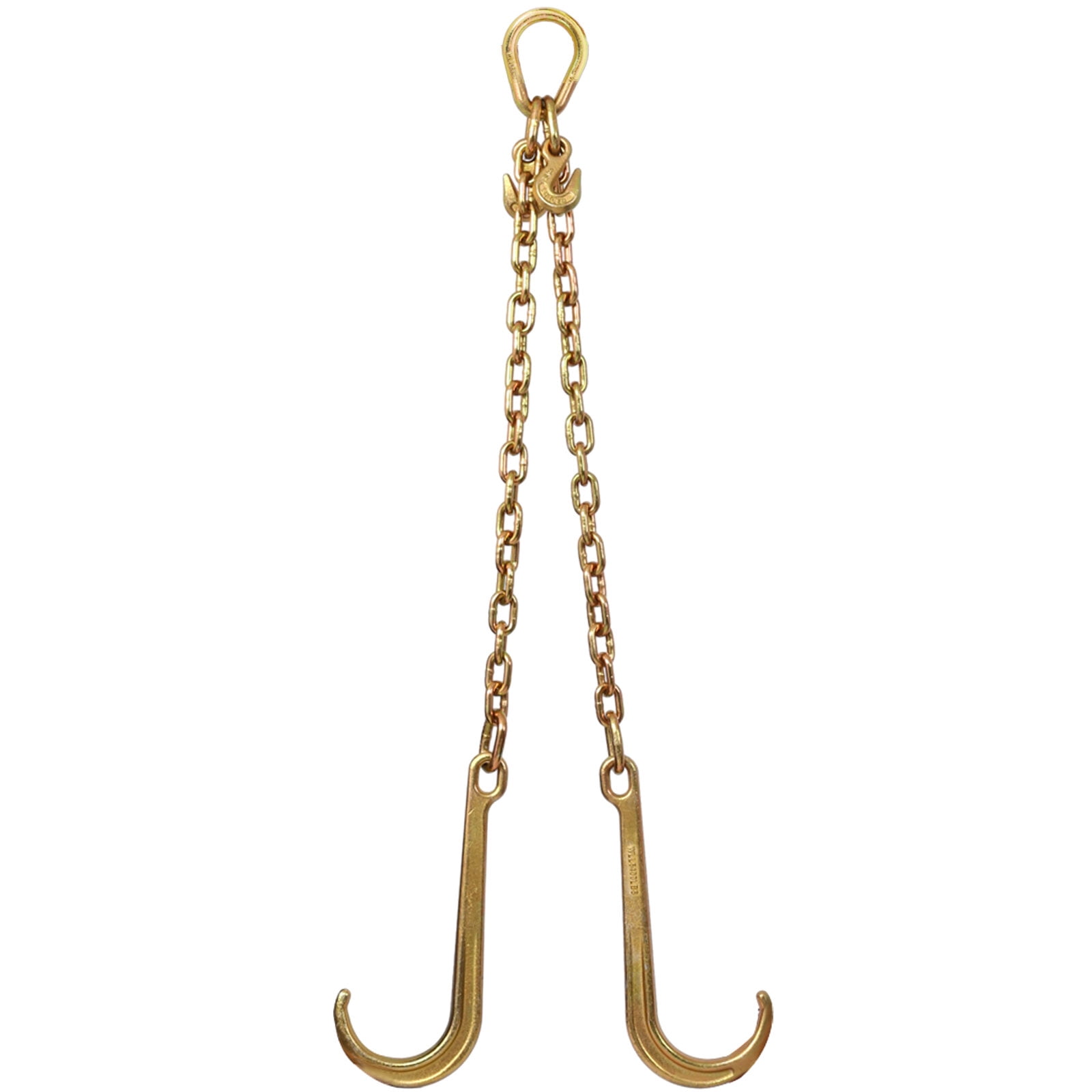 , 5/16''x2' G70 J Hook Tow Chain V Bridle with Large Shank J Hooks and Grab Hooks,Flatbed Truck Trailer Safety Tow Chain 4700 lbs Working Load Limit, Gold ,Steel ,