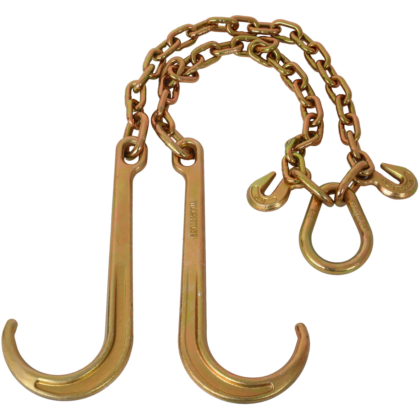 5/16''x2' G70 J Hook Tow Chain V Bridle with Large Shank J Hooks and