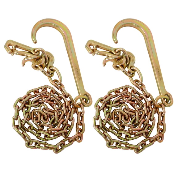 5/16" x6' Leg G70 15" Long Shank J Hook Tow Chain w/RTJ Cluster Hook & Grab Hook - 4700 lbs Heavy Duty Transport Truck Chain for Car Wrecker Recovery - Towing Equipment 2pcs