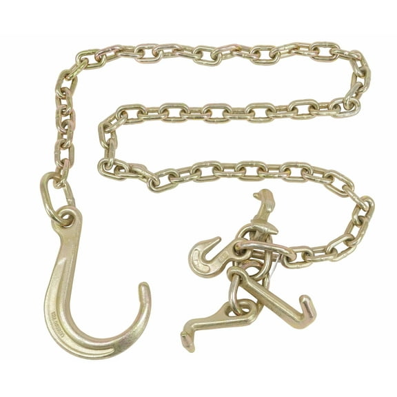 5/16"x6' Leg G70 8" Long Shank J Hook Tow Chain w/ RTJ Cluster Hook & Grab Hook - 4700 lbs WLL Heavy Duty Transport Truck Chain for Car Wrecker Recovery - Towing Equipment