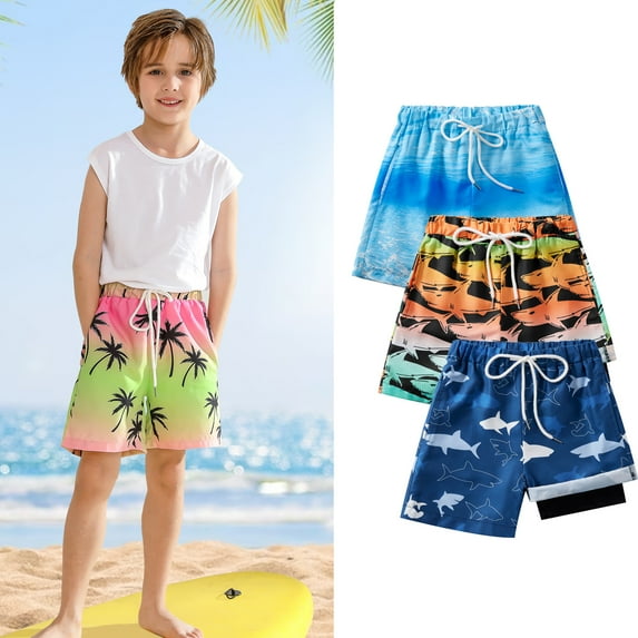 5-16T Little Boys Swim Trunks Kids Boardshorts Print Swimwear Quick Dry Beach Shorts UPF 50+