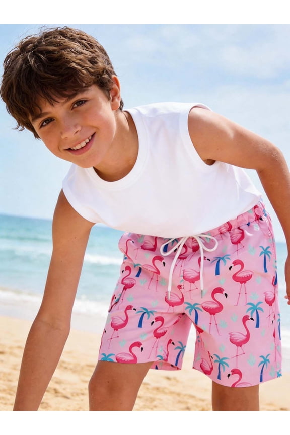 5-16Y Kids Teens Boys Swim Trunks with Compression Liner Double Layer Beach Surf Swim Shorts Quick Dry Boxer Brief Swimwear Bottoms