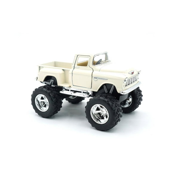 5 1955 Chevy Stepside with Monster Wheels Diecast Model Toy Car, but NO Box, Chevy Ivory, Size: 5