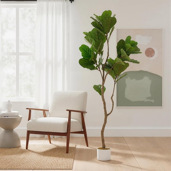 5.1FT Artificial Fiddle Leaf Fig Tree with Pot, Evergreen Tall Fake Plants, Decorative Faux Indoor Plant, Large Potted Fake Fig Trees for Living Room