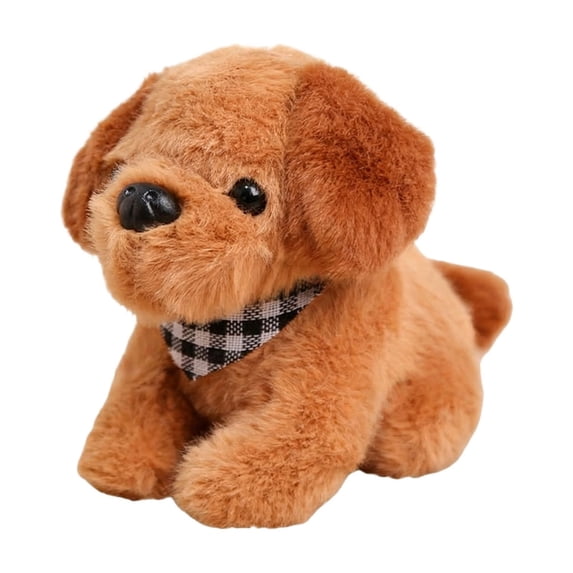 5.1in Sitting Puppy Plush Toy with Scarf, Soft Stuffed Dog Pendant, Decorative Animal Charm for Bags, Small Puppy Keychain Ornament, Home Decor Piece, Brown