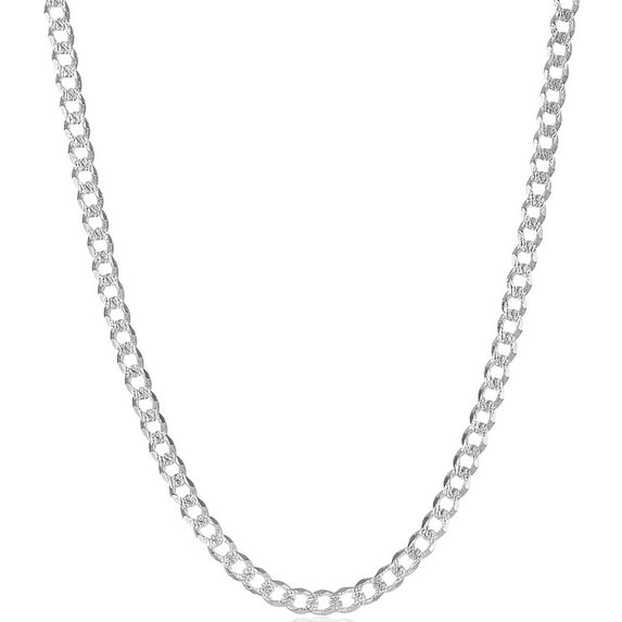 5.1mm .925 Sterling Silver Diamond-Cut Flat Cuban Link Curb Chain Necklace, 28 inches + Gift Box