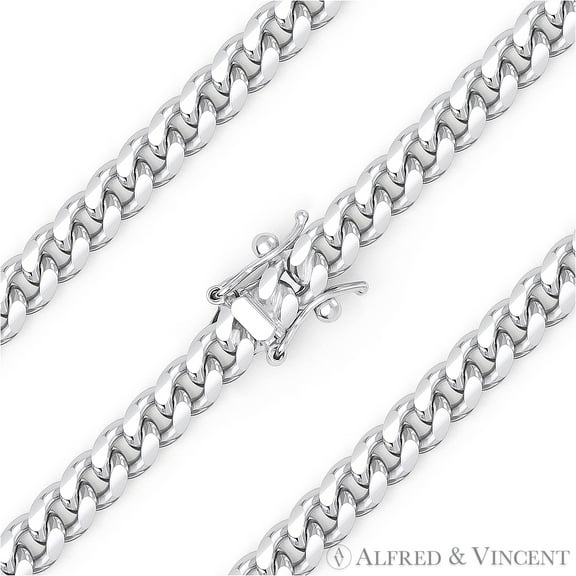 5.1mm Miami Cuban / Curb Link Italian Chain Necklace in Solid .925 Sterling Silver w/ Rhodium