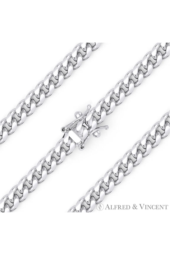 5.1mm Miami Cuban / Curb Link Italian Chain Necklace in Solid .925 Sterling Silver w/ Rhodium