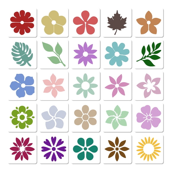 5.1x5.1 25Pcs Mini Flower Stencils Plastic Cute Leaf Floral Essential Paint Stencil Square Drawing Spray Paint Reusable