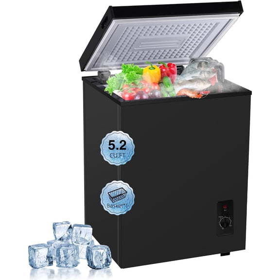 Chest Freezer, 6.7 Cu.Ft. Compact, Top Open Door, 2 Removable Baskets ...