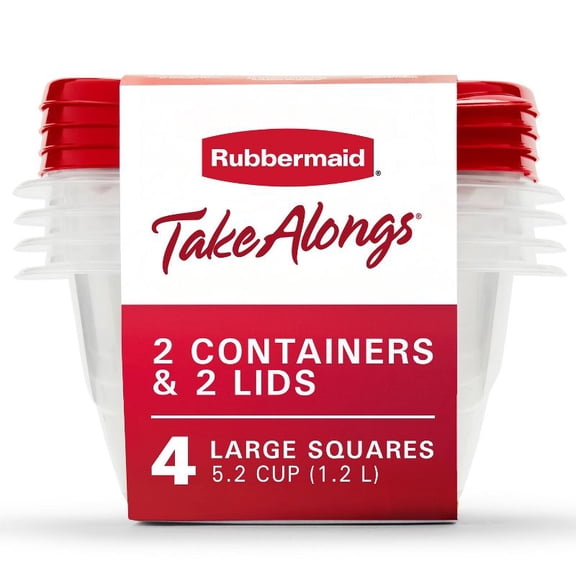 5.2 Cup 4 Pack Deep Square Food Storage Containers, Ruby Red Plastic Containers with Lids, Dishwasher Safe Kitchen Storage Boxes for Meal Prep
