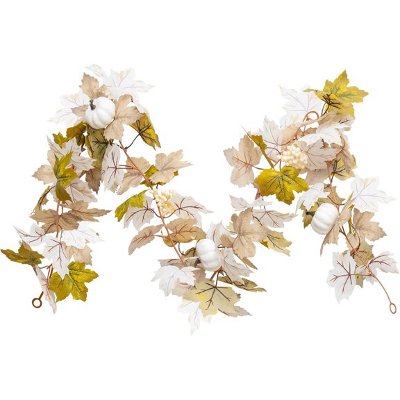 5.2 Ft Autumn White Maples Leaf Garland-Fall Decor Garland for Halloween Mantle Fireplace Farmhouse Harvest Decorations for Home Outdoor Indoor Porch