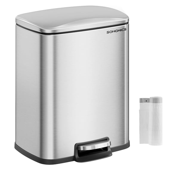 5.2-Gallon (20L) Trash Can, Garbage Can with Lid, Step Trash Bin for Kitchen, Stainless Steel, Soft Close and Stays Open, Inner Bucket, Includes 15 Trash Bags, Silver