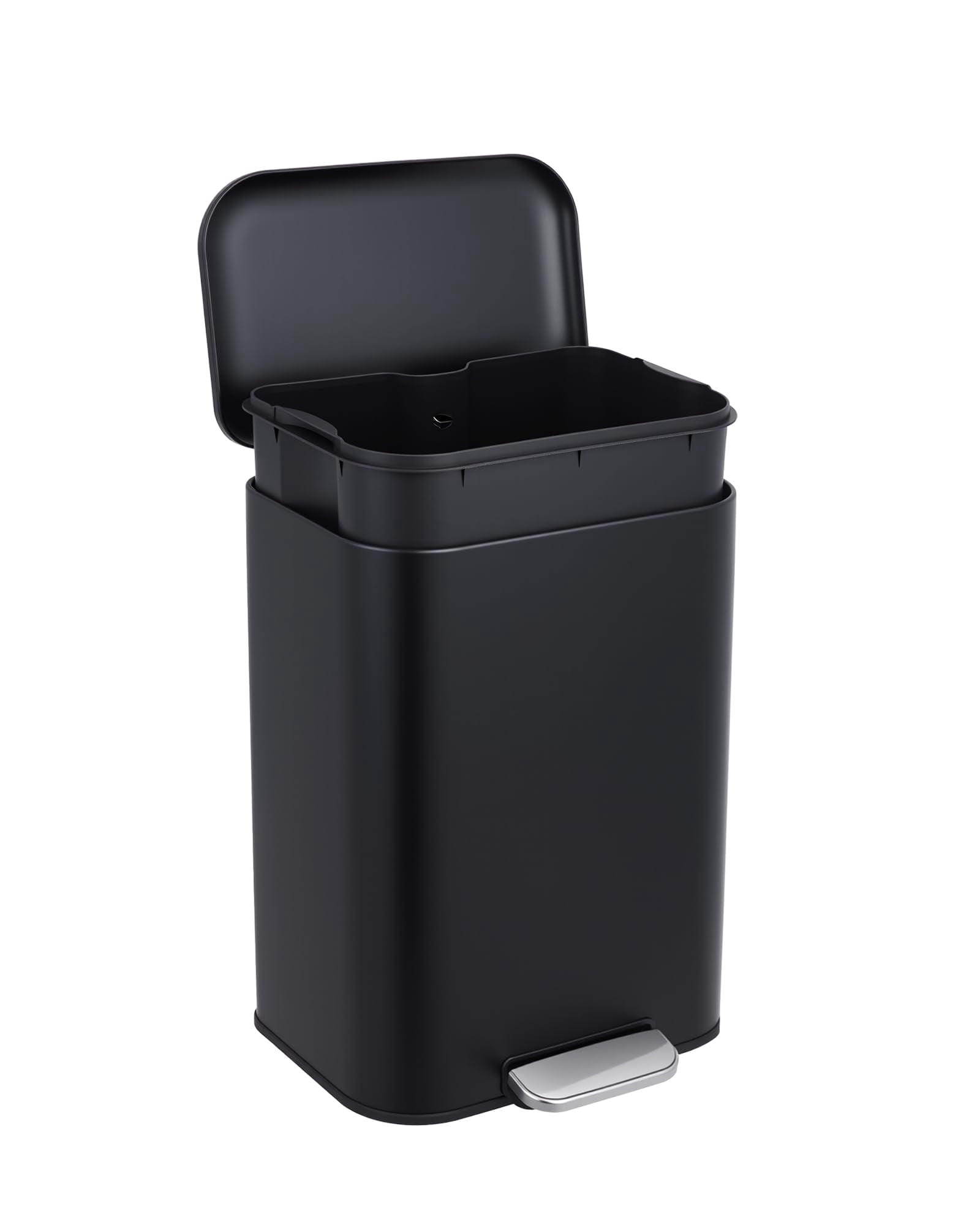 5.2 Gallon Trash Can with Lid, 20L Fingerprint Proof Stainless Steel Kitchen Trash Can with Removable Inner Bucket and Lid Soft Close, Pedal Rubbish Binfor Home, Kitchen, Office（Black）