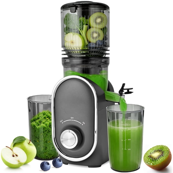 5.2" XL Wide Chute 2-in-1 Cold Press Juicer&Blender-Whole Fruit Slow Masticating Juicer, High Yield Smoothie Maker, Easy Clean Portable Shake Blender for Healthy Kitchen,Square Plastic, 110-120V Plug