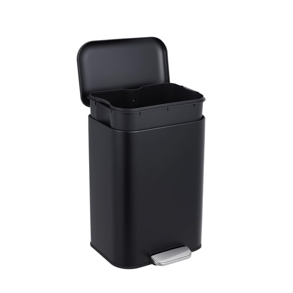 5.2 gal Bathroom Trash Can, Step Garbage Can with Soft-Close Lid, Stainless Steel Recycling Bin with Removable Inner Bucket, Rectangular Waste Container for Kitchen, Living Room, Office, Black